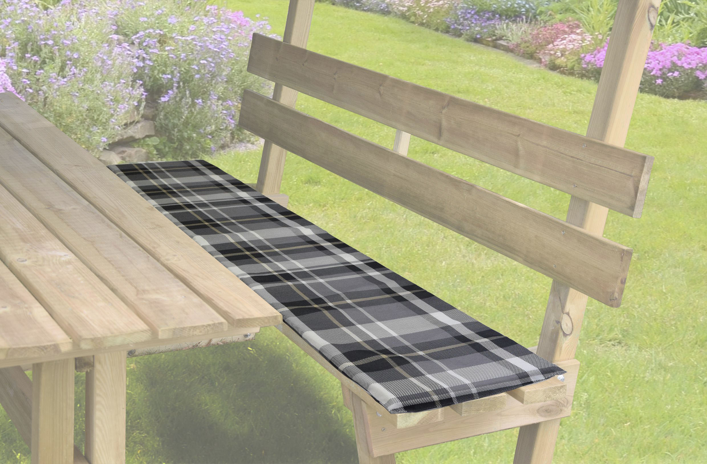 Auflagekissen WEKA "Sitzauflage für Sitzlaube/Sitzbank 662", schwarz (kariert), B:38cm H:4cm T:178cm, Baumwolle, Polyester, Polsterauflagen, 2er-Set