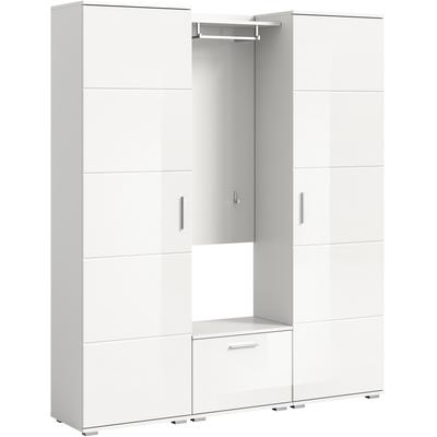 Garderoben-Set INOSIGN "Valge, Breite 180 cm inkl. 15cm Typenabstand, 4-tlg. Set, best. aus:", weiß, B:165cm H:191cm T:37cm, Holzwerkstoff, Kastenmöbel-Sets, 2x Garderobenschrank, 1x Sitzbank und 1x Garderobenpaneel Image