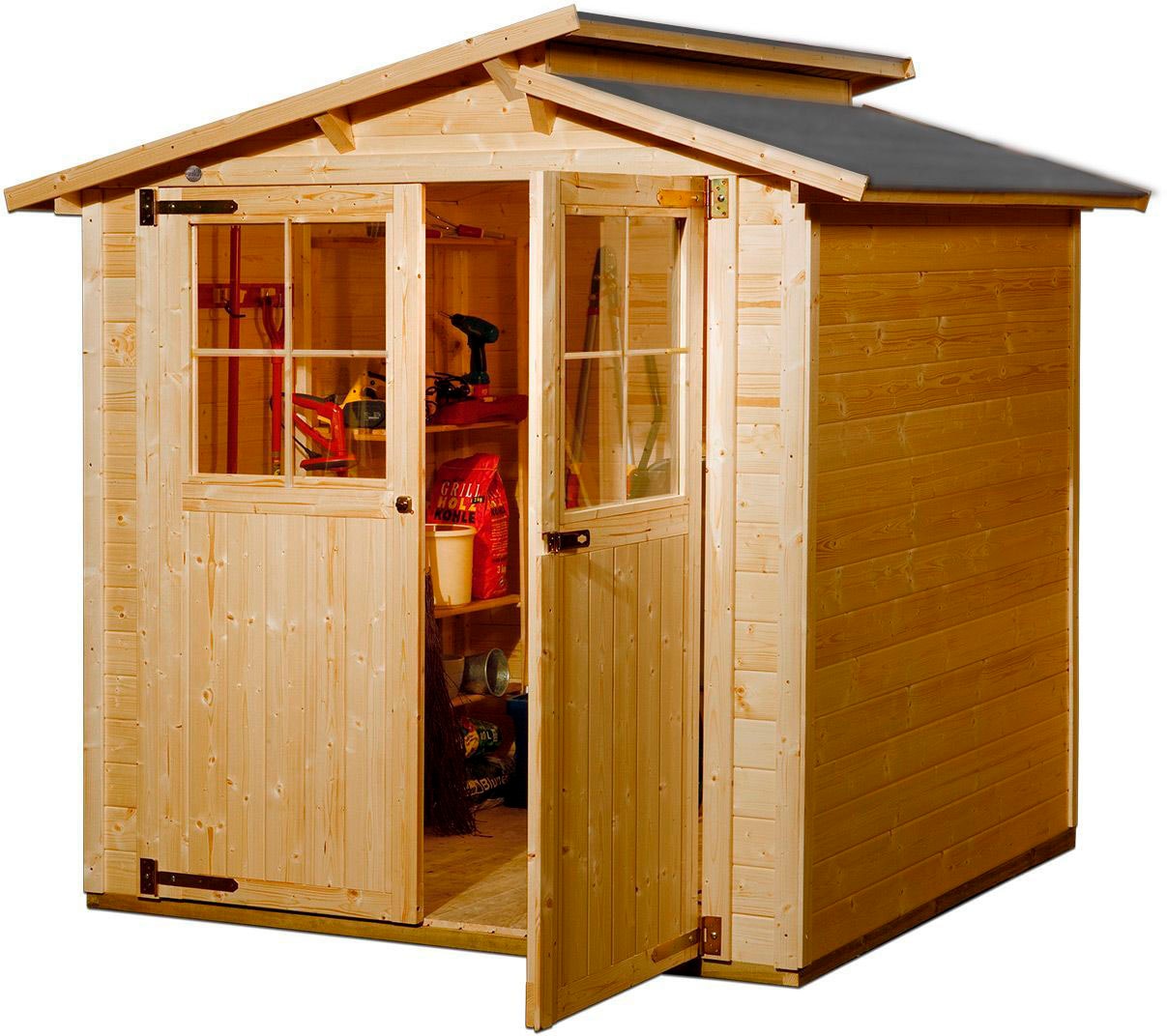 Gartenhaus WEKA "323 Gr.2, lasiert, 19 mm", braun (eiche hell lasiert), Fußboden im Gartenhaus, ohne Rück- und Seitenwand, ohne Dacheindeckung, Massivholz, Gartenhäuser, Gartenhaus