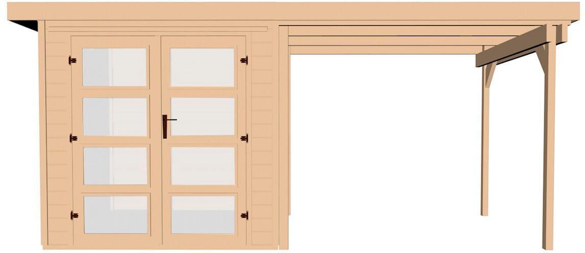 Gartenhaus WEKA "321 B Gr.3, natur, 19 mm, Anbau 230 cm", beige (naturbelassen), Fußboden im Gartenhaus, ohne Rück- und Seitenwand, Gartenhäuser Image