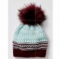 Free People Accessories | Free People Slope Stripe Faux Fur Pom Beanie Hat | Color: Blue/Red | Size: Os