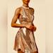 Free People Dresses | Free People Film Noir Sequin Mini Dress Gold Halter Party Plunge W Velvet Neck | Color: Gold | Size: S