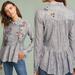 Anthropologie Tops | Anthropologie Hd In Paris Ella Embroidered Floral Peplum Button Down Shirt | Color: Blue/Gray | Size: M