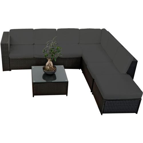 Gartenmöbel Rattan Lounge XXL Eckset  19-tlg  Polyrattan schwarz  Kissen schwarz/grau  BD-0099