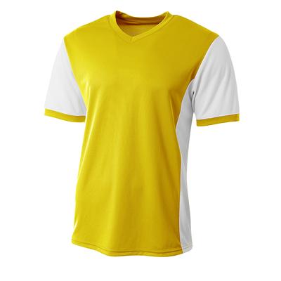 A4 N3017 Athletic Men's Premier V-Neck Soccer Jersey T-Shirt in Gold/White size Medium | Polyester A4N3017