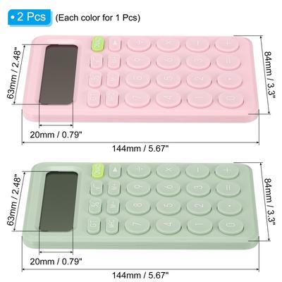 Desk Basic Cute Calculator 2pcs Calculators Battery Powered 12 Digit Pink Green - Pink, Green