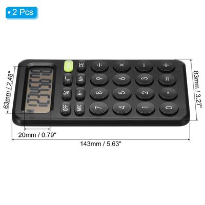 Desk Basic Cute Calculator 2pcs Battery Powered with 8 Digit Style 1, Black