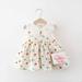 Herrnalise Toddler Baby Girl Summer Dress Flutter Sleeve Crew Neck A Line Floral Print Pullover Beach Dress One Piece Outfits Cotton Short Dresses with bag(6M-3Y)White