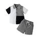 KIMI BEAR Toddler Boys Outfits Set 1T Toddler Boy Spring Summer Outfits 2T Color-Blocked Short Sleeve Polo + Shorts 2PCS Set Gray