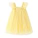 Funicet Baby Girls Summer Dresses Square-Neck Cap Sleeve Solid Dresses Mesh Gauze Dresses Casual Pleated Daily Dresses