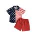 4th of July Toddler Baby Boy Gentleman Outfit Stars Stripes Short Sleeve Button Down Shirt Shorts Set Summer Clothes