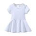 Summer Girl Solid Color Crew Neck Short Sleeve A Line Knee Length Dress Casual Home Outing Suitable Summer Clothes