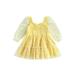 Baby Girl Princess A-Line Dress Elegant Daisy Print Long Sleeves Mesh Tulle Party Dress for Toddler