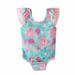 Baby Girls One-piece Swimsuit Round Neck Printed Swimwear Fashion Ruffle Sleeve Bow Bathing Suit
