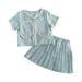 B91xZ Baby Outfits for Girls Toddler Girl Summer And Autumn Outfits Short Sleeve Light Blue False Pocket School Girl Outfit Blue Sizes 3 Years