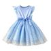 Girls Dresses Summer Kids Toddler Children Baby Bowknot Ruffle Short Sleeve Tulle Birthday Patchwork Party Princess Outfits Clothes Sun Dress