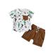 TUOBARR Set Clothes for Toddler Boy Kids Baby Boys Fashion Cute Short Sleeve Cowboy Print Casual Pocket Shorts Suit Brown 2-3 Years