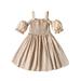 Sunisery Kids Little Girls Summer Dress Casual Sling Dress Short Sleeve Off Shoulder Pleated Dress Princess Dress Skin Color 3-4 Years