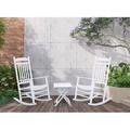 Winston Porter Karaann Patio Outdoor Rocking Chair Set 3 Piece Rocker w/ Small Side Table for Bistro Porch Wood in White | Wayfair