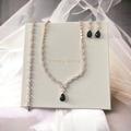 Bridal Jewellery Set, Black Crystal Drop Earrings, Full Necklace & Bracelet Set, Wedding