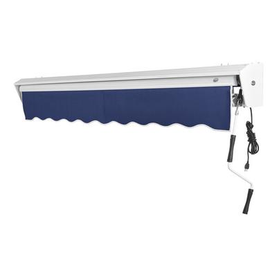 Awntech Destin 16' Navy Heavy-Duty Right Motor Retractable Patio Awning with Protective Hood