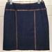 Michael Kors Skirts | Dark Denim W/ Brown Faux Leather Trim Embellishment Mini Skirt | Color: Blue/Brown | Size: 8