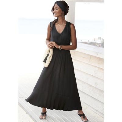 Maxikleid S.OLIVER, Damen, Gr. 36, N-Gr, schwarz, Cru00eape, Obermaterial: 100% Viskose, unifarben, modisch, figurumspielend knöchellang, V-Ausschnitt, ohne Ärmel, Kleider, aus gekreppter Viskose zum Binden im Nacken, Sommerkleid, Strandkleid,... Image