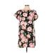 Tash + Sophie Casual Dress - Shift High Neck Short sleeves: Black Floral Dresses - Women's Size Large