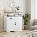 West Wick 37.48" Tall 2-Door 2-Drawers Accent Cabinet Wood in White Laurel Foundry Modern Farmhouse® | 37.48 H x 38.58 W x 15.67 D in | Wayfair