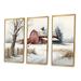 August Grove® Calm Red Barn In Winter III - 3 Piece Print on Canvas in White | 28 H x 36 W x 1 D in | Wayfair DED9EB85942D4B4EA99C5B83CFEF5F36