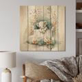 Zoomie Kids Jenna Teddy Bear in Crib w/ Flowers I - Unframed Print on Wood in Brown/Gray/Green | 30 H x 30 W x 1 D in | Wayfair