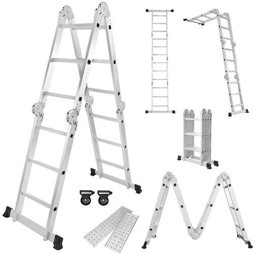 Froadp – 340cm Aluminum Mehrzweckleitern 4×3 Stufen Gerüst Leiter Ausziehbar Treppenleiter mit 2