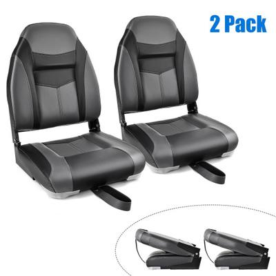 Costway High Back Folding Boat Seats with Black Grey Sponge Cushion and Flexible Hinges-Set of 2
