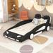 Twin Size Race Car-Shaped Platform Bed, Cute Kids PU Leather Bed with Wheels