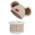 Hats Winter Scarf Set Boy Knitted Warm Lined Skiing Caps Lovely Pompom Beanie Sun-Hats Beige One Size 0-3Y