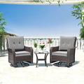 Kullavik 3PCS Wicker Rocking Chair Swivel Chairs Patio Furniture Set Rattan Rocking Bistro Sets with Coffee Table for Outdoor Porch Deck Garden Backyard Grey