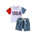 4th of July Independence Day Toddler Baby Boys Summer Clothes Outfits Short Sleeve Letters Print T-shirt with Elastic Waist Shorts