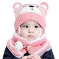 Sun Hat For Baby Boy Winter Bear Ear Cap Beaniess With Scarf Lined Knitted Cap Neckwarmer 2 Pieces Sun-Hats Pink One Size