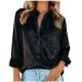 WQJNWEQ Clearance Womens Summer Tops Loose Fit Loose Casual Long Sleeve Solid Turn Down Collar Casual Blouse T-Shirt