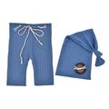 Sun Hat Sleepy Pants Set Photography Prop Knitted Knot Button Set Sun-Hats Blue One Size 0-3M