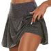 Sksloeg Skorts for Ladies Clearance Tennis Skirt for Women Flowy Print Pleated Short Skirt Athletic Golf Skorts Running Workout Sports Mini Skirt Dark Gray XL