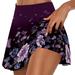 Efsteb Womens Shorts Stripe Print Tennis Skirts Fake Two Piece Skirt Shorts Casual Stretchy Yoga Workout Pleated Shorts Purple S