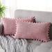 Bohemia Decorative Pillow Covers Lumbar Pillowcases for Couch Sofa Rectangle Throw Pillow Covers with Pom-pom ( Pink 12 Ã—20 2 Pack )