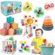 Weilim Baby Toys for 6 to 12 Months, Montessori Toys for Babies, Sensory Bins Toys for Toddlers 1-3, Pull String Teether Infants Bath Toys 6 in 1 Stacking Blocks Rings, Matching Eggs, Suction Cup Toy