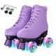 XUDREZ Women Roller Skates High Top Shoes Double Row Shiny Roller Derby Skates Four Wheel Unisex PU Classic Skates for Girl Beginner Indoor Outdoor (Purple flashing wheel,Uk4.5)