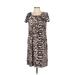 Attitude Casual Dress - Shift Scoop Neck Short sleeves: Tan Animal Print Dresses - New - Women's Size 2X-Small Petite - Print Wash