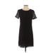 Ann Taylor Casual Dress - Shift Crew Neck Short sleeves: Black Print Dresses - Women's Size 0