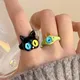 Bague de monstre de chat noir drôle pour les femmes gros œil de dessin animé matiques de couple