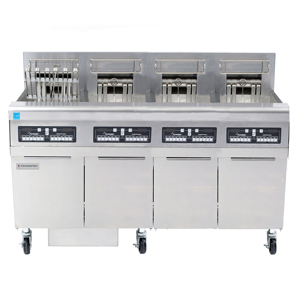 Frymaster FPRE414 240/1 Commercial Electric Fryer - (4) 50 lb Vats, Floor Model, 240v/1ph, Built-in Filtration and CM 3.5 Controls, 240 V/ 1 ph, Stainless Steel