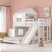 Farmhouse Wooden Twin Over Full Bunk Bed with Ladder, Slide & Guardrails, White
